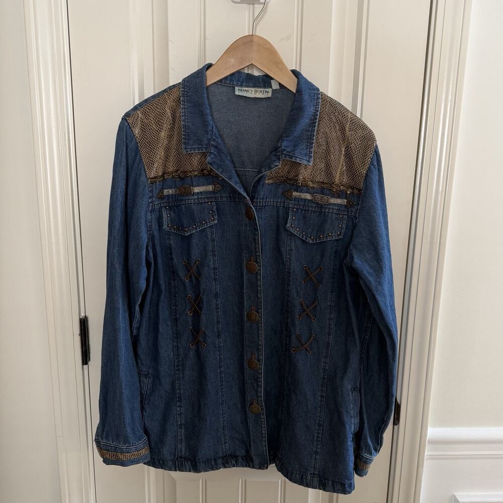 Vintage Nancy Bolen Western Style Denim Button Up Top Women’s Size 12